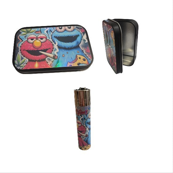 Personalised 1oz Metal Tobacco Tin With Matching Clipper Lighter