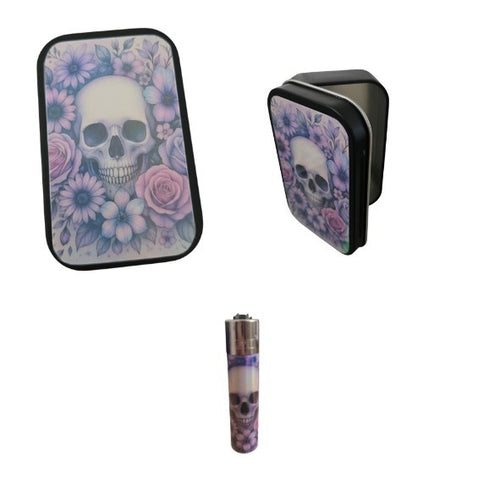 Personalised 1oz Metal Tobacco Tin With Matching Clipper Lighter