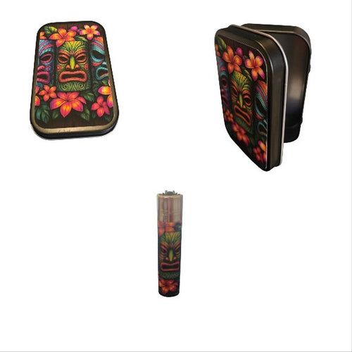 Personalised 1oz Metal Tobacco Tin With Matching Clipper Lighter
