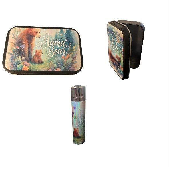 Personalised 1oz Metal Tobacco Tin With Matching Clipper Lighter